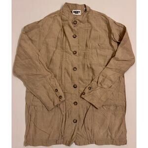 Vintage 00s DKNY Jeans 100% Linen Tan Chore Coat Size 6 Pockets Full Button